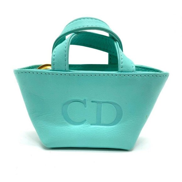 Authentic DIOR CD logo Micro bag Mini pouch charm Hand Bag Leather Turquoise - Picture 1 of 10